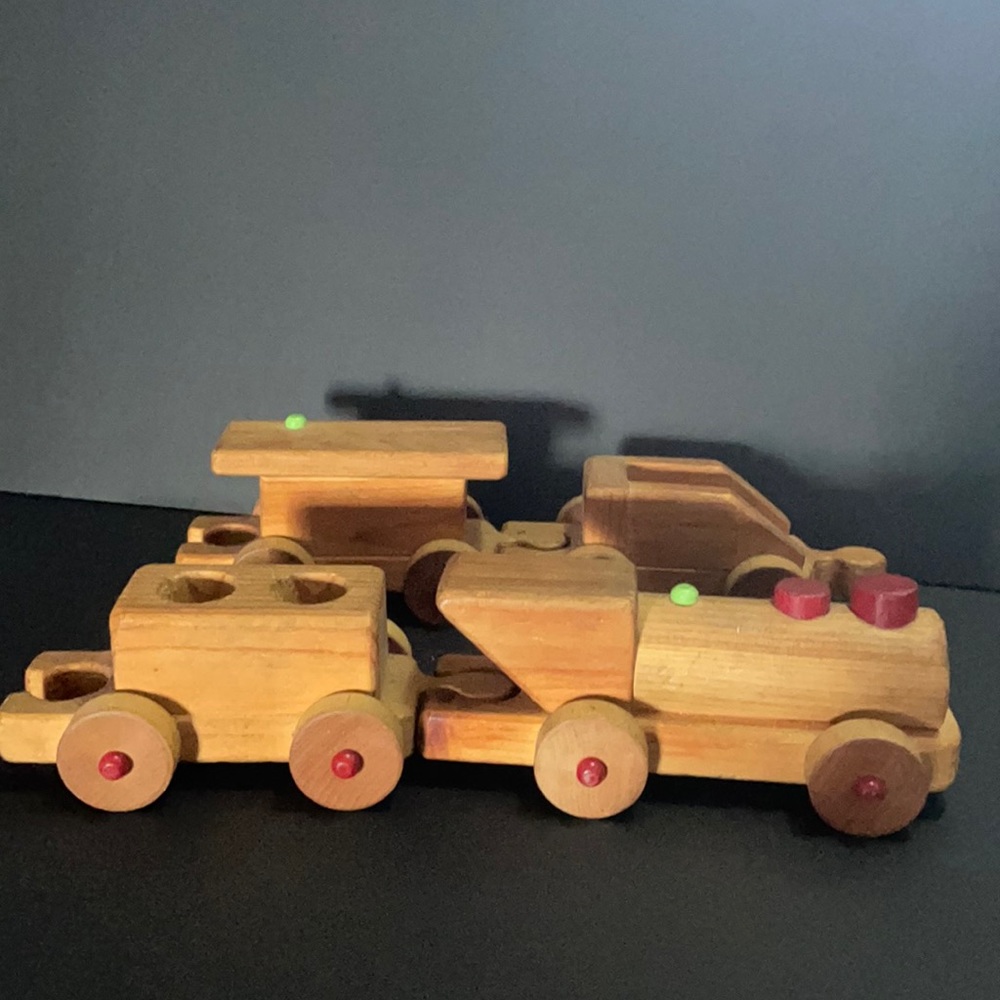 Wood Train Toy 4 PC Set Handmade Vintage Child Toy Collectible
